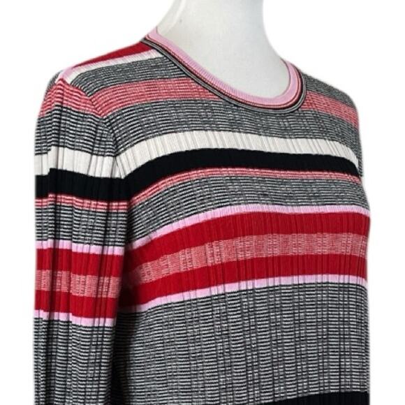 Ann Taylor Sweater Crew Neck Flare Sleeve Black Pink Red Stripe Women Size XL - Picture 6 of 12